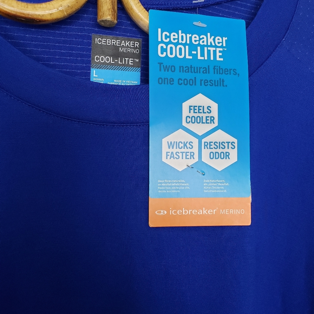 Icebreaker Cool-Lite™ Kinetica Long Sleeve Crewe Blue Top Womens Large - Picture 3 of 6